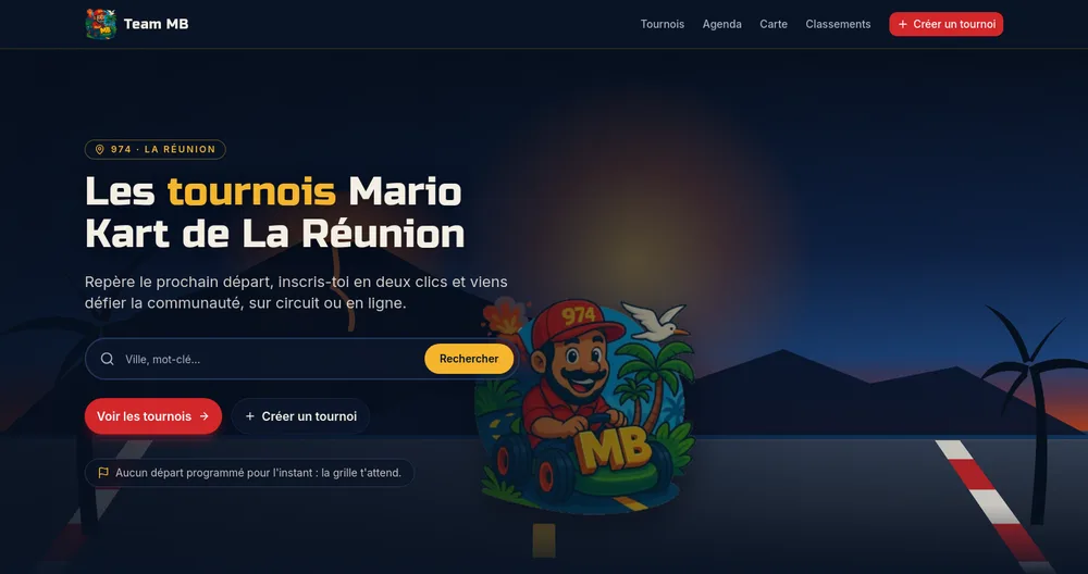 Capture d'écran du site Hub de tournois Mario Kart